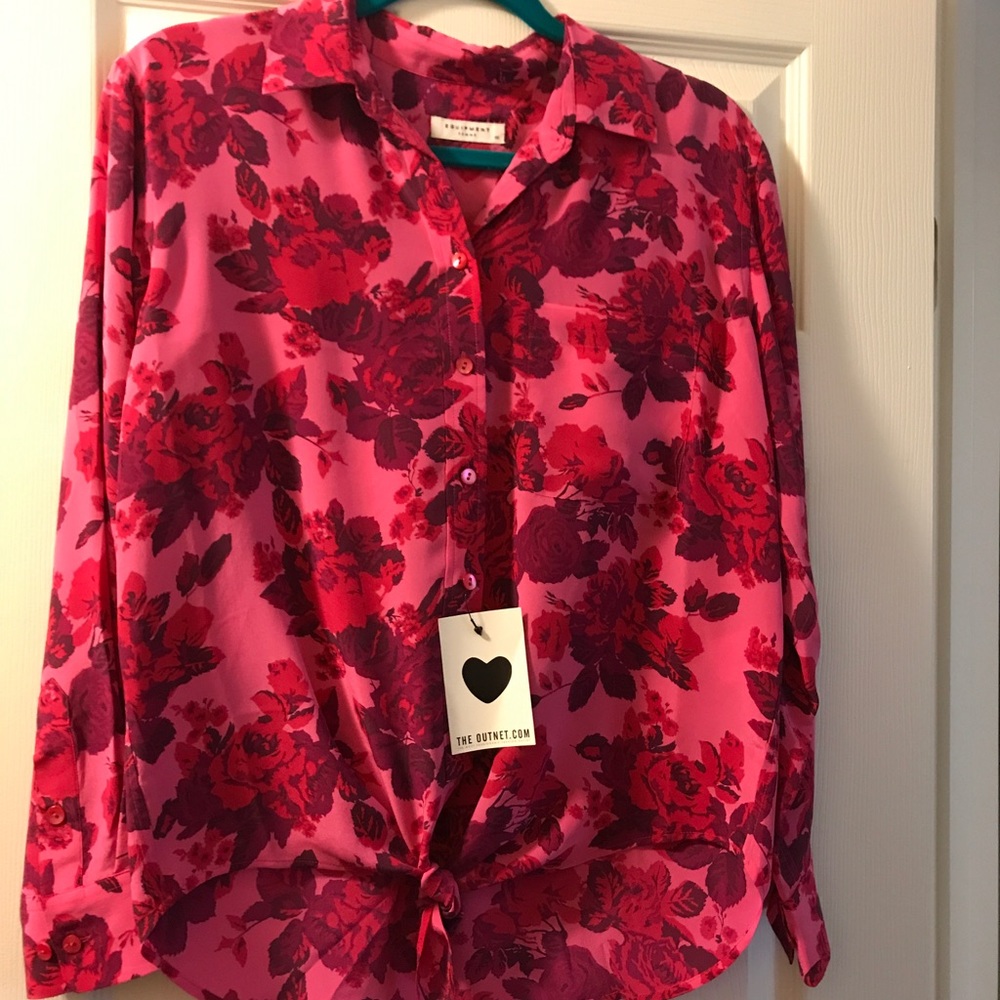 Equipment rose print silk blouse